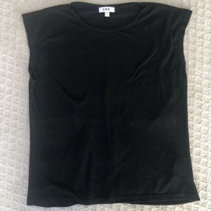 LNA L black cap sleeve tee, cut outs in back